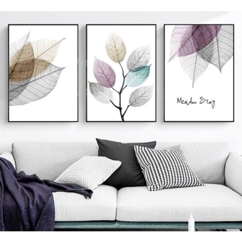 Modern Simple Small Fresh Leave Decorative Painting Modular Picture Wall Art Canvas Painting for Living Room No Framed 3 Pieces