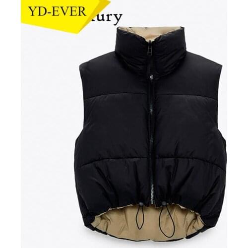 2021 Spring Black Cropped Vest Coat Women Fashion Warm Sleeveless Parkas High Collar Waistcoat Female Casual Outerwear Chic Top