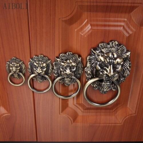 Vintage Lion Head Cabinet Knobs and Handles Furniture Door Antique Furniture Handles Cabinet Drawer Pull Handle Knob Ring