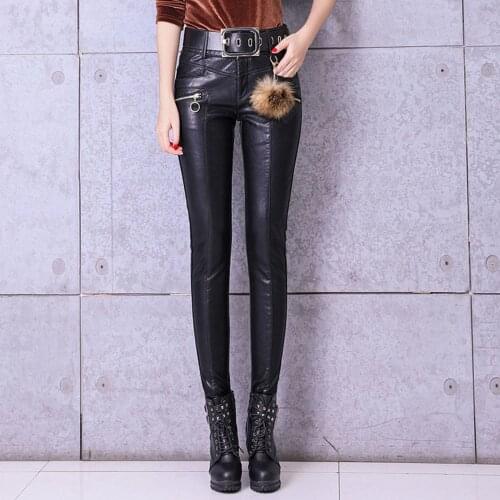 Women Skinny PU Leather Pants Faux Leather Pants Womens Harem Pants Women Trousers Autumn Womens High Waist PU Pencil Pants
