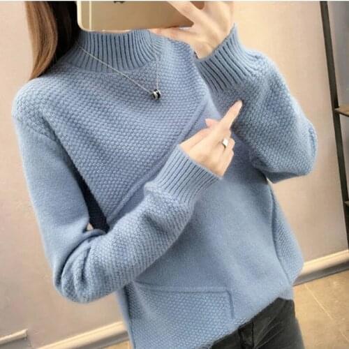 Women Pullovers Sweater 2021 New Half Turtleneck Sleeve Knitted Multiple Colors Clothes For Winter Elegant Loose Female Coat