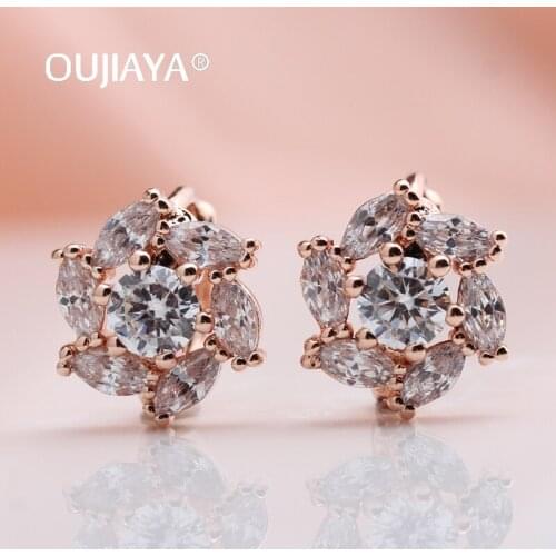 Oujiaya Hot Flowers Dorp Earrings For Women Girls 585 Rose Gold Zircon Dangle Earrings Wholesale Jewelry Valentines Gifts A141