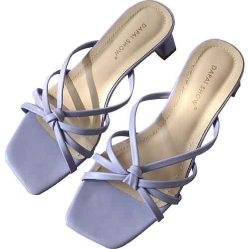 Fashion Rome Style Low Heels Sandals Narrow Band Square Toe Women Slippers Elegant Slides Female Summer Shoes Zapatillas Mujer