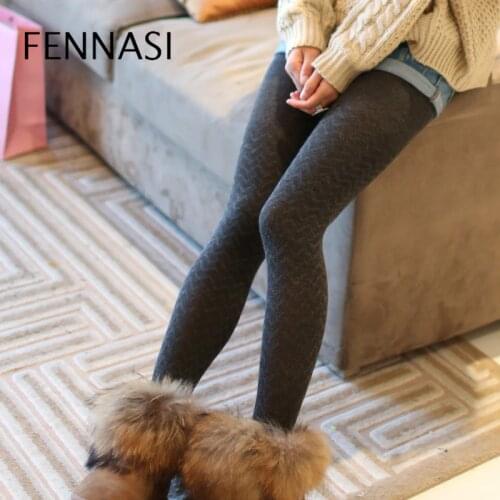 FENNASI Sexy Women Winter Pantyhose Women Thick Warm Tights High Waist Wave Striped Cotton Tights Casual Leg Warmers Black Tight