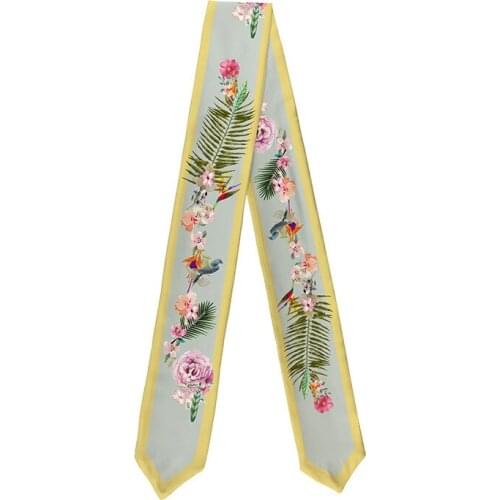 Luxury Vintage Floral Print Neck Scarf Bag Handbag Ribbon Headtie Headbrand Girl New Silk Satin Collar Ring 105*8cm Lady Gift