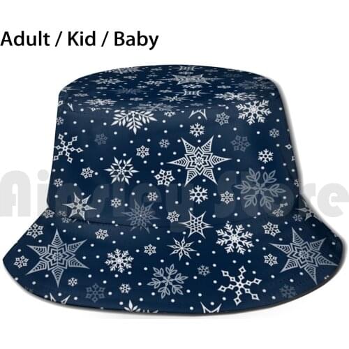 WinterS Stars Snowflake Pattern Sun Hat Foldable UV Protection Christmas Snow Snowflake Crystal White Blue Cold Winter