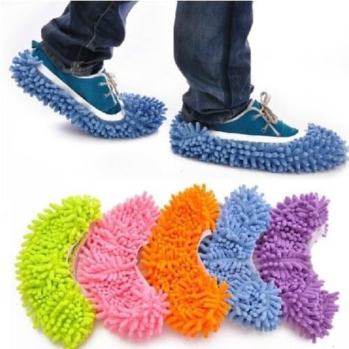 1Pair 2Pcs Dust Mop Slippers Microfiber Chenille Floor Dust Cleaning Socks Shoe Wigs House Polishing Bedroom Footwear Z591