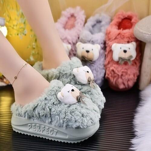 2021 new winter non-slip cotton slippers fashion cute cartoon bear plus velvet warm cotton shoes large size 36-41