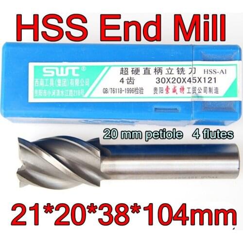 21*20*38*104mm 2pcs/set 20mm petiole 4flutes HSS AL End Mill Machining steel Free shipping