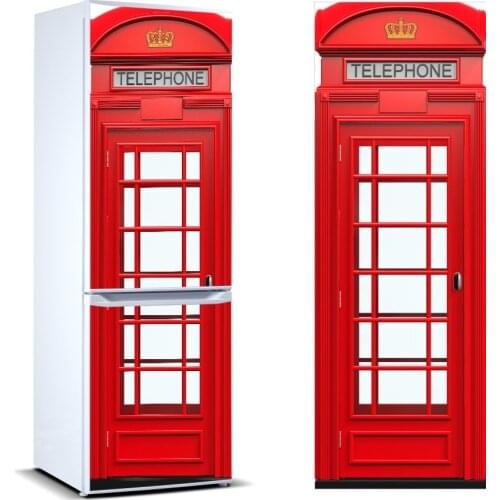 3D Fridge Sticker UK Telephone Booth Refrigerator Dishwasher Door Cover Kitchen Home Decoration Accessories Modern Wall Stickers