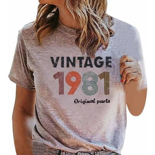 40# Vintage T-shirt Women Casual Plus Size Tee Top 50th Birthday Gift 1981 Vintage Original Parts T-shirts Футболки Оверсайс
