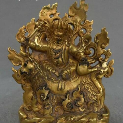 8" Old Tibet Buddhsim Bronze Gilt Palden Lhamo Goddess Buddha Ride Horse Statue