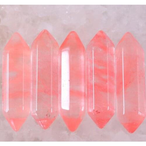 8x32MM Natural Stones Red Quartz Hexagonal Beads No Drilling Hole Fit Necklace Pendant For Man Women Jewelry Gift 5Pcs K399