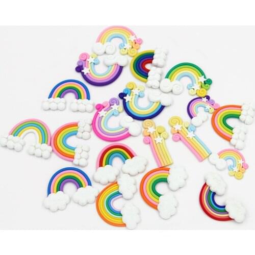 15Pcs Rainbow Cloud Polymer Clay Accessories Figurines DIY Craft Supplies Kids Basteln Hair Accessories Phone Patch Art Material