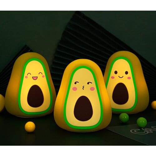Avocado Cute Fruit Expression Lamp USB Rechargeable Battery Nightlight Soft Silicone Lovely Toy For Kid Bedroom Table Decoration