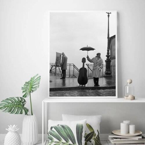 Photograph of Musician In The Rain Prints Black and White Photo Poster Music Wall Art Canvas Painting Picture Home Room Decor