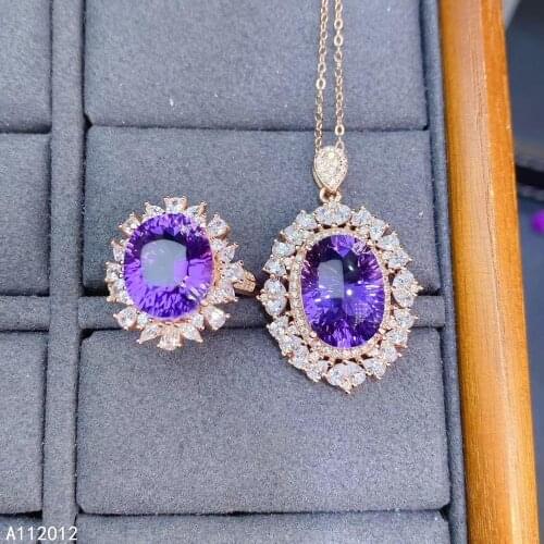 KJJEAXCMY fine jewelry natural Amethyst 925 sterling silver noble girl new pendant necklace ring set support test with box