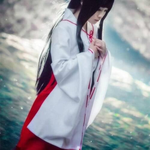 Anime Inuyasha Cosplay Costume Kikyo Kimono Full Set Cosplay Costumes Halloween Costume Top+Skirt +bowknot+belt+rope