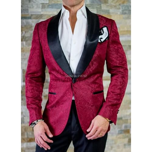 Costume Homme 2018 New Arrival Burgundy Jacket Black Pant Formal Two Pieces Set Smoking Men Suit Wedding Groomsman Suit Tuxedo