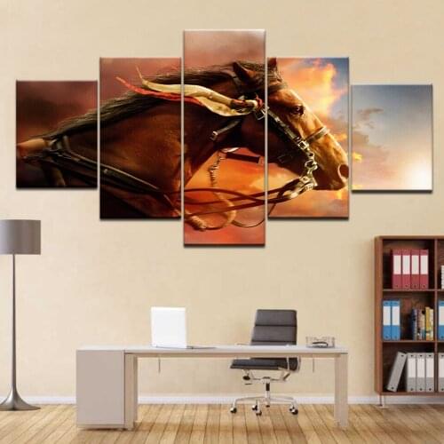 5 Panel HD Printed Modular Painting Animal Fighting Horse Canvas Print Art Modern Home Decor Wall Art Picture For Living Room