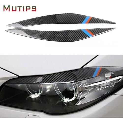 Mutips Headlights Eyebrow Eyelids Carbon Fiber Trim Cover Sticker M Decoration Accessories for BMW 5 Series F10 2011-2017