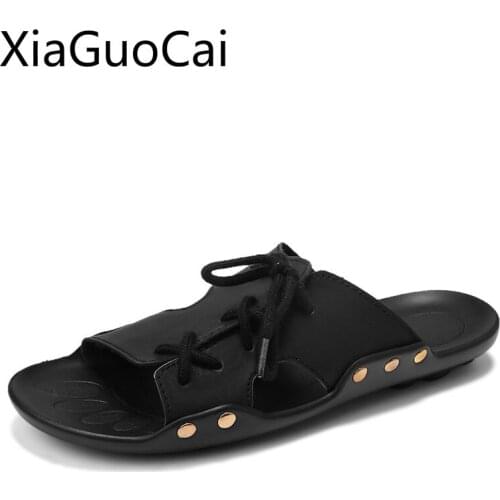 Newest Mens Summer Slippers Flat Mens Outdoor Beach Flat Slides Fashion Cross-tied Male Casual Summer Slippers
