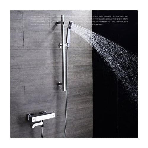 Bathroom thermostatic Lifting Shower Set Solid Brass Chrome Finish Wall Mounted Shower Faucet with with Hand Shower Spout