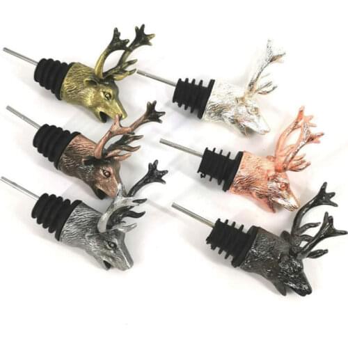 Artwork Wild Grid Deer Head Pourer 6 Colors Fashion Wine Mouth Metal Bar Tool Wine Set Health Bottle Stopper Decoration