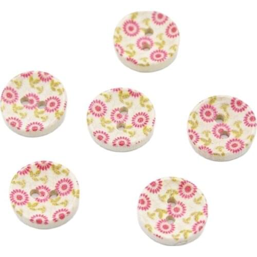 Natural Color Wooden Buttons Printed Floral Series Button For DIY Scrapbooking Sewing Crafts Home Decoration Flowers Buttons
