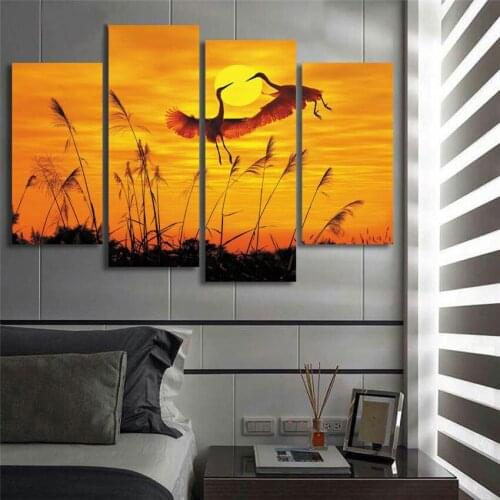 New Arrival Sunset Crane Flying Painting Modern Animal Painting On Canvas Cuadros Abstractos Wall Picture For Home Decoration