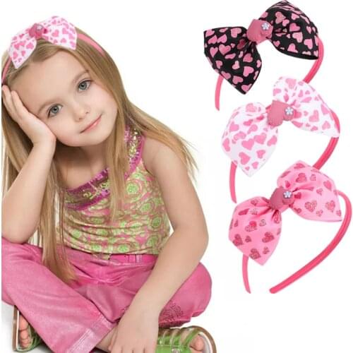 Oaoleer Cute Girls Hair Bands Hoops Sweet Heart Bows Headbands For Baby Girls Children Pink Valentines Day Hair Accessories
