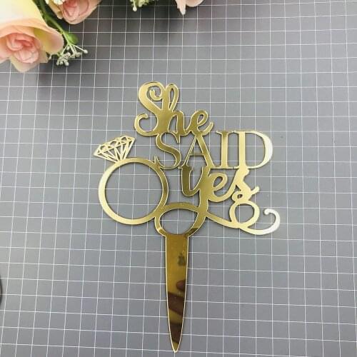 She Said Yes Mirror Gold Acrylic Engagement Ring Wedding Cake Topper Silhouette Wedding Decoration Cake topper wedding party
