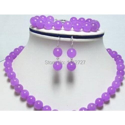 Genuine 10mm Purple Chalcedony Necklace Bracelet Earring Jewelry Sets Natural Beads Stone Fashion Jewelry Making Wholesale Price