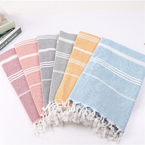 Striped Cotton Sports Bath Towel with Tassels Travel Gym Camping Bath Sauna Beach Gym Pool Blanket Absorbent Easy Care
