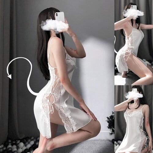 Sexy Costume Women Pajamas Sex Lingerie Sling Split Nightdress Temptation Ultra-thin Soft Cozy Womens Dress Hollow Out Erotic