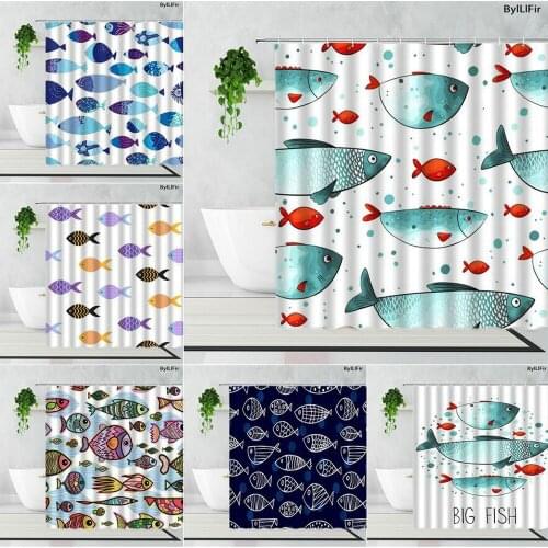 Cartoon Fish Shower Curtains Creative Color Shark Sea Animal Children Baby Bathroom Waterproof Curtain With Hooks Bathtub Decor