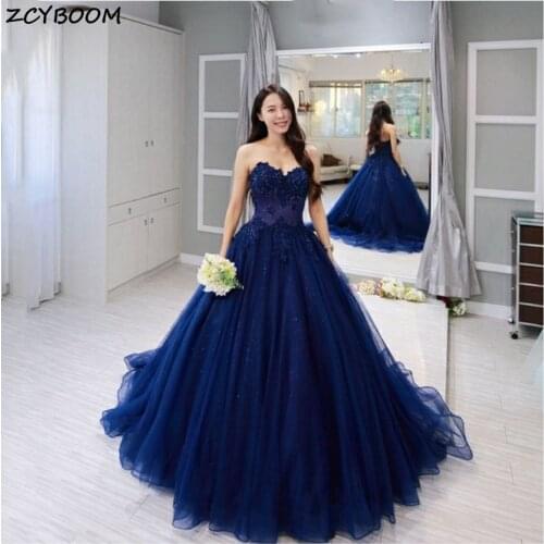 Navy Blue Evening Dresses 2021 Formal Party A-Line Vestidos De Gala Off Soulder Appliques Sequins Tulle Graduation Prom Gowns