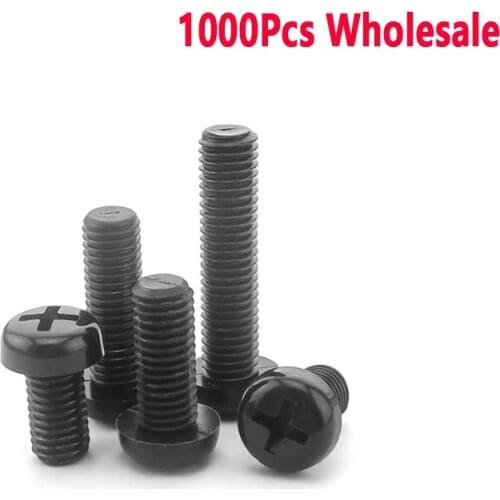 1000pcs/lot Black Pan Round head cross nylon screw M2 M2.5 M3 M4 M5 *4 5 6 8 10 12 15 20 22 25 30mm DIN7985 wholesale