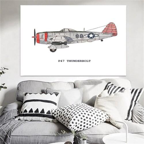 Retro Vintage Combat Aircraft Posters and Prints Airplane Nursery Decoration Kids Room Wall Art Canvas Painting Pictures Decor
