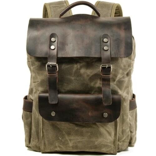 Waterproof Leather Backpack Men Computer Bag Vintage Canvas Large Outdoor Travel Rucksack Designer School Bag Male Knapsack