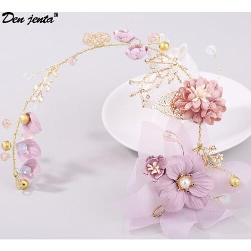 High-end Purple Series Bridal Headdress Handmade Flower Head Flower Golden Leaf Wedding Headdress