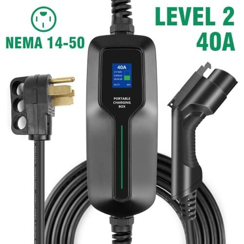 Type 1 EV Charger 40A SAE J1772 Portable EVSE Charging Box with 7.6M Cable for Nissan for Ford Electric Vehicle Level 2 Charger