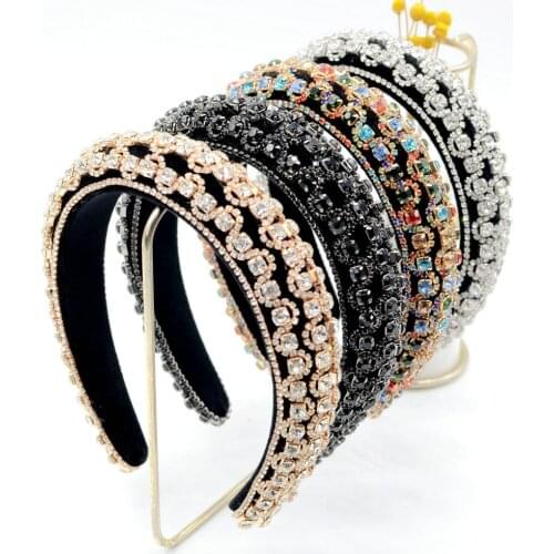 Vintage Rhinestone Crystal Hair Bands Sponge Wide Headbands For Women Girl Fashion Hair Hoops Party Hair Accessories