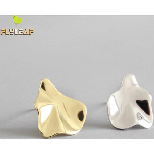 Flyleaf Gold Irregular Uneven Stud Earrings For Women 2018 New Trend 100 % 925 Sterling Silver Lady Fashion Jewelry