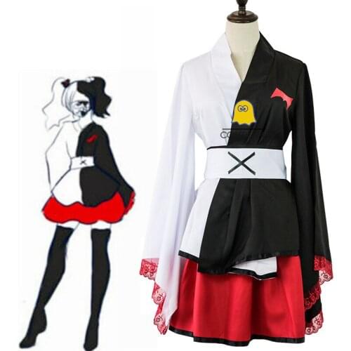 Danganronpa Monokuma Cosplay Costume for Girls Dangan Ronpa Black White Bear Kimono Red Dress Anime Dress for Women Role Play