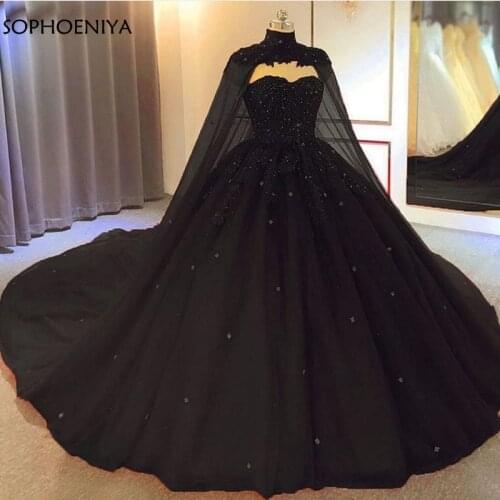 2020 New Arrival Tulle Black Ball Gown Formal Evening Dresses Plus Size Appliques Robe soiree dubai Muslim Party Dress