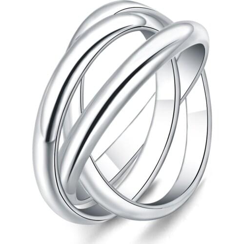 Pure Silver 925 Rings for Women Girl 3 Loops Finger Ring Bague Femme Anel Wedding Bridal Jewelry Accessories Size 6 7 8 9 10
