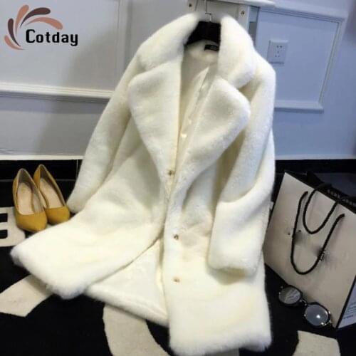 Cotday Plus Size Office Lady Milk Plush Fur Coat Female Long Coat 2021 Winter Thicken Fur Jackets Women Warm Parka Faux Fur Coat