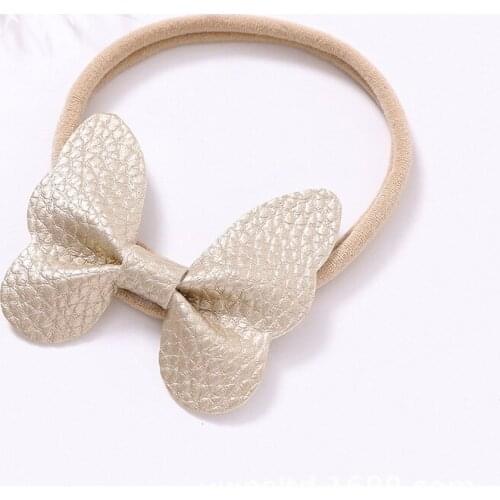 1PCS PU Bow Hair Band Elastic Nylon Headband for Baby Girls Stretch headbands Cute Headwear Hair Accessories Head Wrap