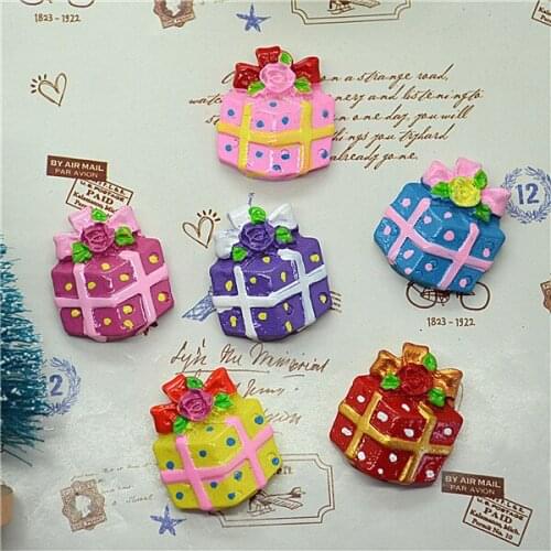10pcs 28*25mm mixed color resin flatback Christmas Gifts Box cabochon|Resin Flatback Christmas Decoration Miniatures